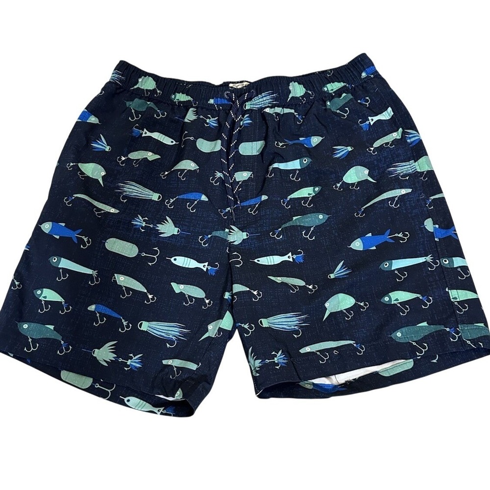 Ocean Coast Swim Shorts Trunks Men Sz L Navy Vacation Beach Travel Fun Surf Swim